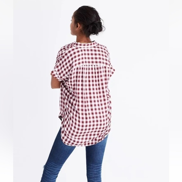 Madewell Gingham Plaid SS Popover Shirt XS Red - Picture 2 of 13